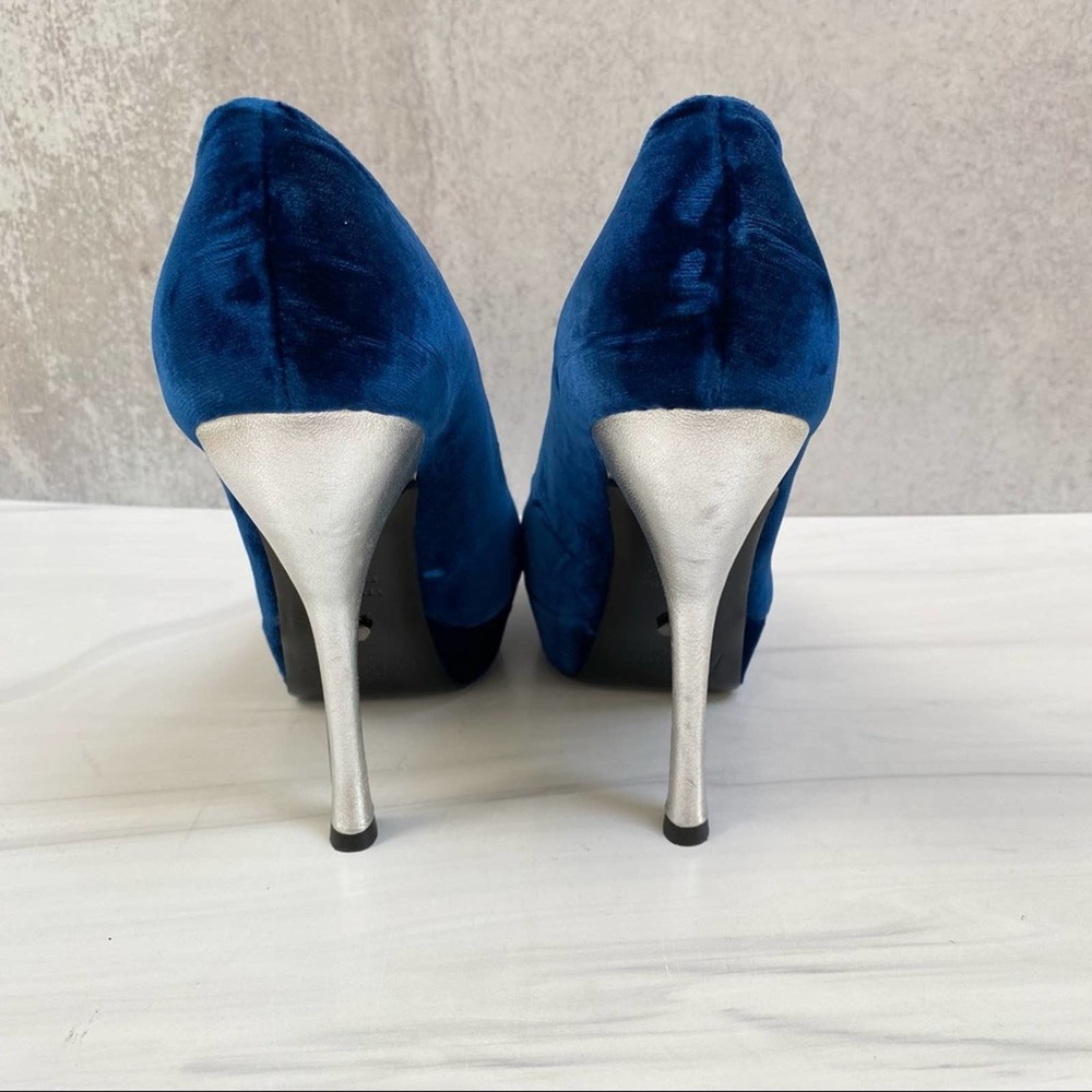 JEROME C ROUSSEAU Blue Velvet Platform Pumps Size 39 - Picture 5 of 12